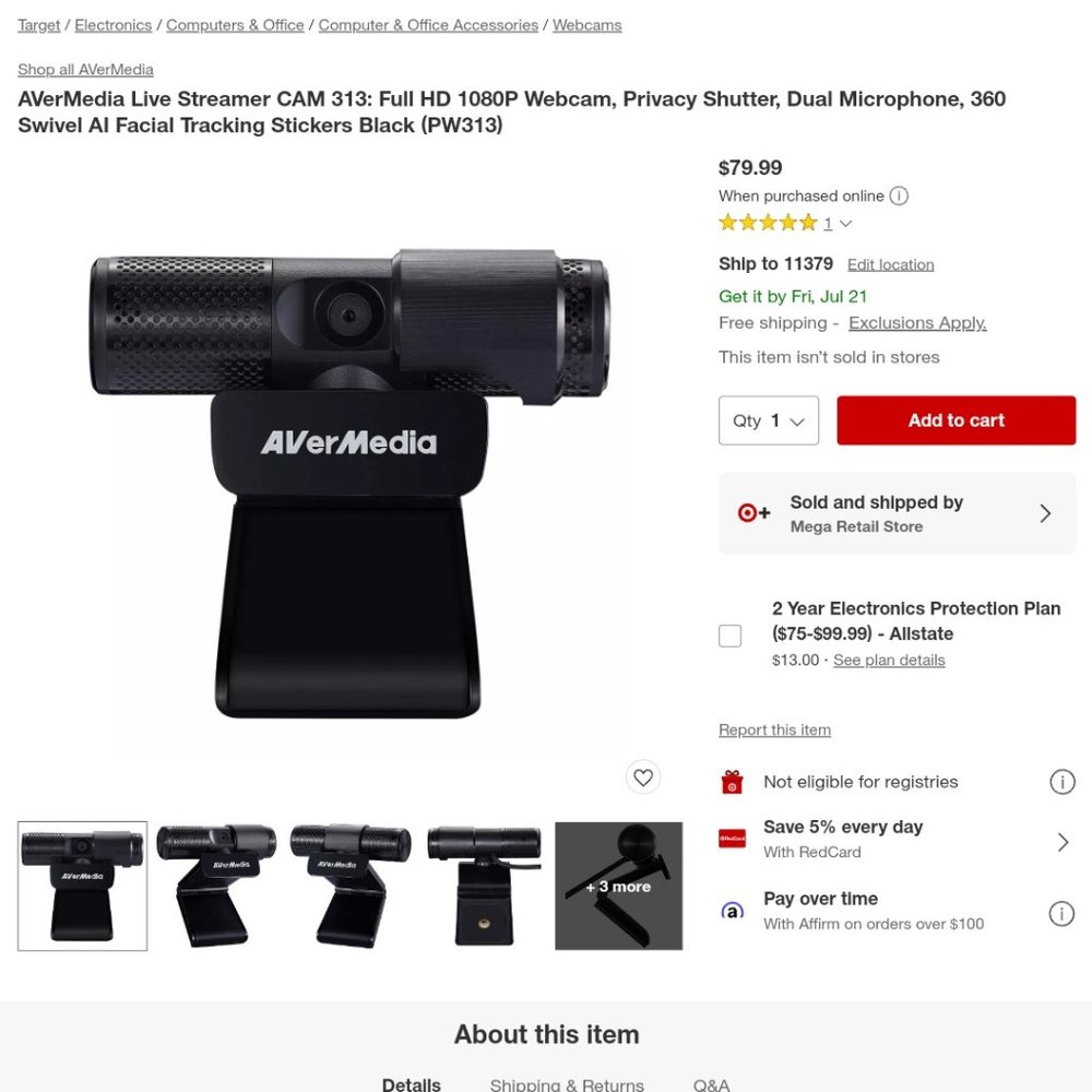 Avermedia Webcam live streamer cam 313